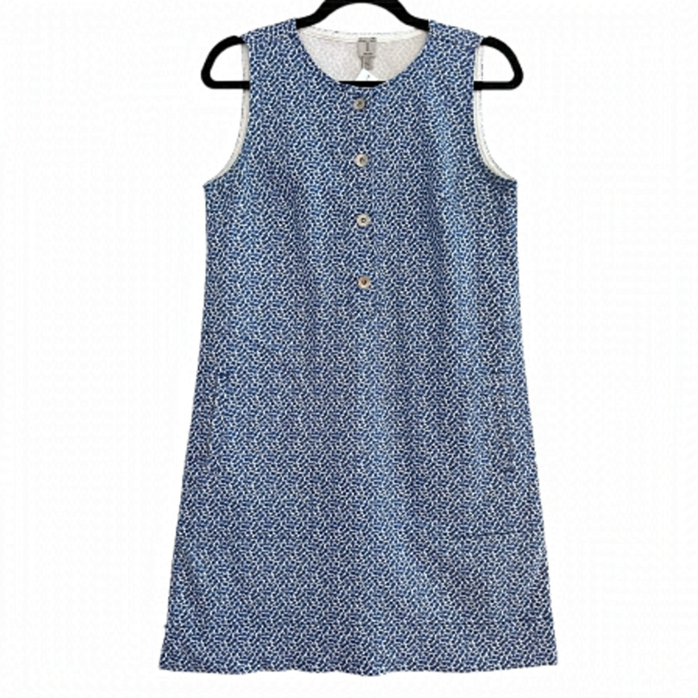 TRISTAN White & Blue Print Dress Cotton Blend Size XS
